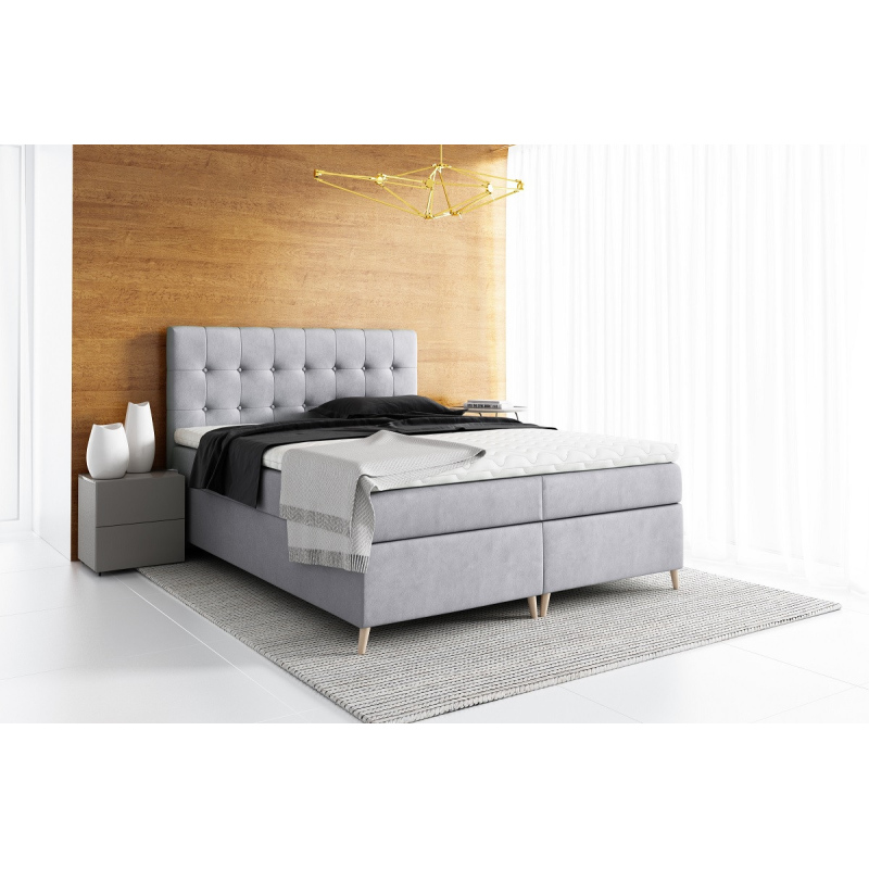 Komala elegáns kárpitozott ágy tárolóval, közép szürke 160 x 200 + ingyenes topper