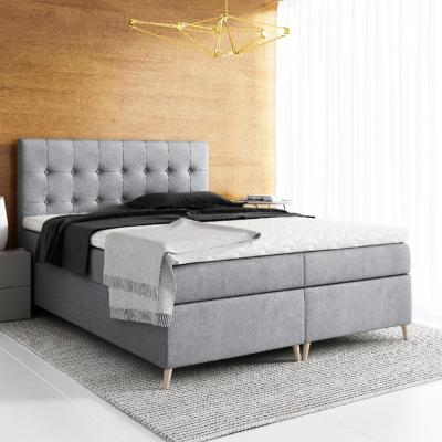 Komala elegáns kárpitozott ágy tárolóval, sötétszürke 160 x 200 + ingyenes topper