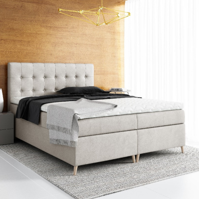 Komala elegáns kárpitozott ágy tárolóval, világos bézs 200 x 200 + ingyenes topper