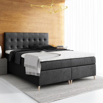 Komala elegáns kárpitozott ágy tárolóval fekete 200 x 200 + ingyenes topper