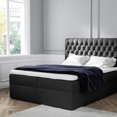 Mandy elegáns kárpitozott ágy tárolóval, fekete, 180 x 200 + ingyenes topper