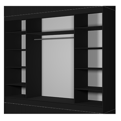 Alivia modern gardróbszekrény 250 cm, fekete, sonoma tölgy, tükörrel