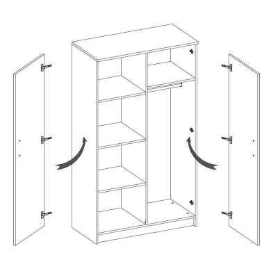 Kétajtós szürke-fehér SVEN 2 gyerekszobába való ruhásszekrény, fogantyúkkal - szélesség 80 cm, piros