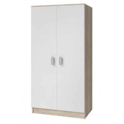 Kétajtós gyerekszobai szekrény SVEN 3, fehér + sonoma tölgy, fogantyúk - szélesség 80 cm, fehér