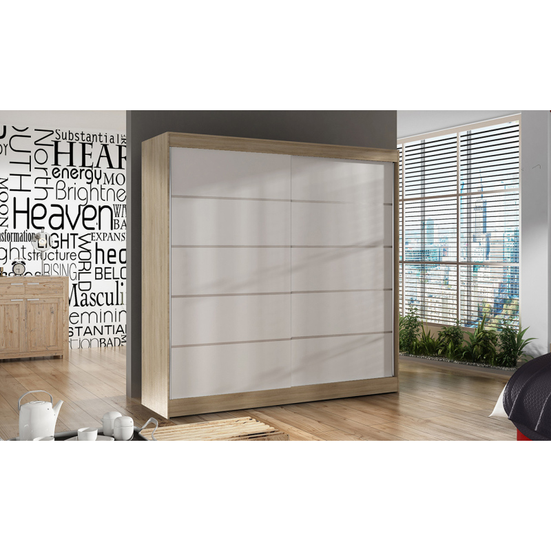 BULAN IV hálószoba szekrény, Sonoma tölgy, fehér ajtókkal