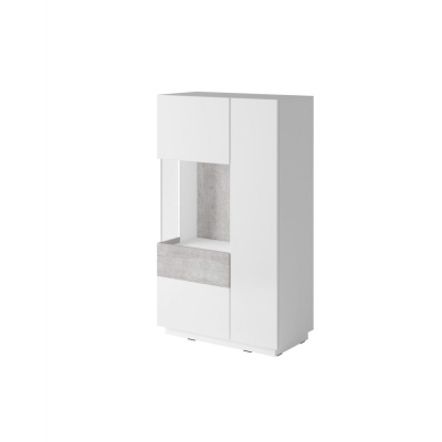 SHADI magas komód üvegrésszel balos, fehér + beton