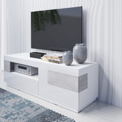 Egyszerű TV-állvány SHADI, fehér / beton Egyszerű TV-állvány SHADI, fehér / beton