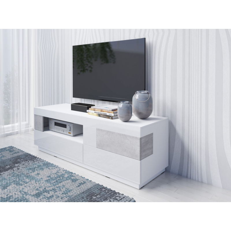 Egyszerű TV-állvány SHADI, fehér / beton Egyszerű TV-állvány SHADI, fehér / beton