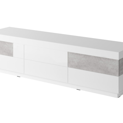 SHADI egyszerű TV asztal fiókokkal, fehér/beton