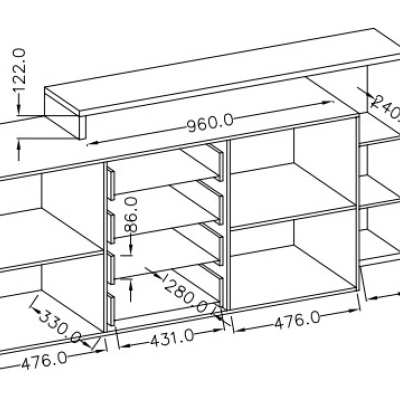 KIBOU designer komód fiókokkal és bővíthető részekkel, Colorado beton
