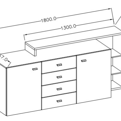 KIBOU designer komód fiókokkal és bővíthető részekkel, Colorado beton