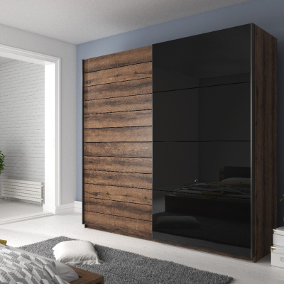 Nagyméretű SÁRA ruhásszekrény fekete üveggel 270 cm, Monastery tölgyfa