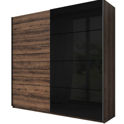 Nagyméretű SÁRA ruhásszekrény fekete üveggel 270 cm, Monastery tölgyfa