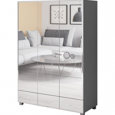Elegáns háromajtós APRICA ruhásszekrény - szélesség 129 cm, szürke