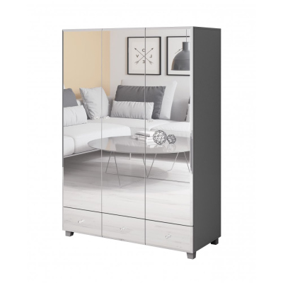 Elegáns háromajtós APRICA ruhásszekrény - szélesség 129 cm, szürke