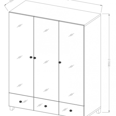 Elegáns háromajtós APRICA ruhásszekrény - szélesség 129 cm, szürke