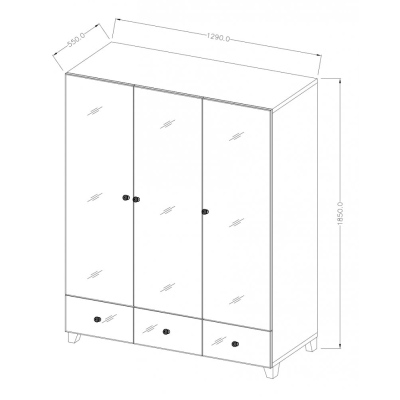 Elegáns háromajtós APRICA ruhásszekrény - szélesség 129 cm, szürke