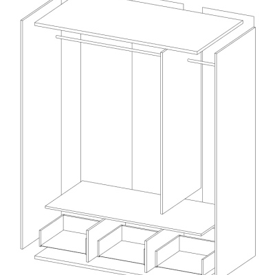 Elegáns háromajtós APRICA ruhásszekrény - szélesség 129 cm, szürke