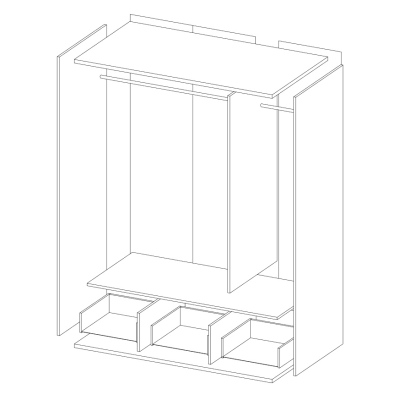 Elegáns háromajtós APRICA ruhásszekrény - szélesség 129 cm, szürke