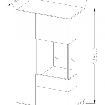 SHADI magas komód üvegrésszel, jobbos, fehér + beton