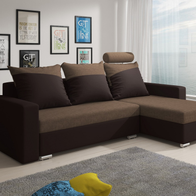 VENDI sarokülő kanapé, barna + bézs