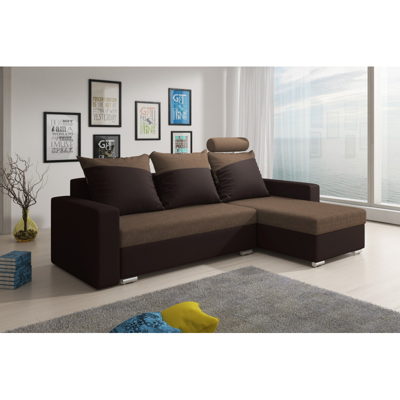 VENDI sarokülő kanapé, barna + bézs
