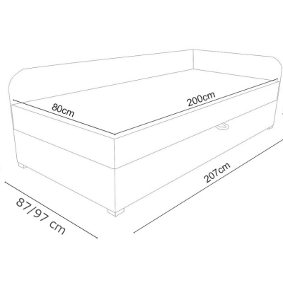 VALESKA kárpitozott ágy 90x200, fekete + szürke