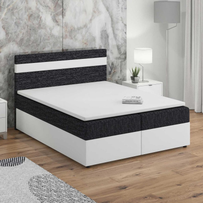 SISI boxspring ágy 180x200, fekete + fehér ökobőr