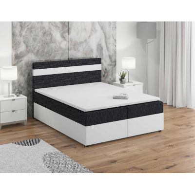 SISI boxspring ágy 180x200, fekete + fehér ökobőr