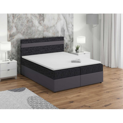 SISI boxspring ágy 180x200, fekete + szürke ökobőr