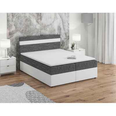 SISI boxspring ágy 180x200, szürke + fehér ökobőr