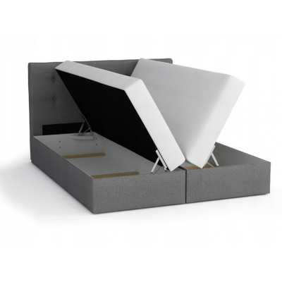 SISI boxspring ágy 180x200, szürke + fehér ökobőr