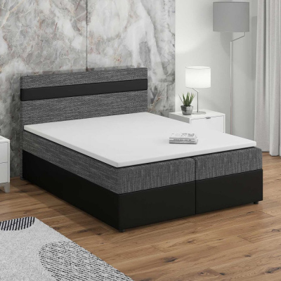 SISI boxspring ágy 160x200, szürke + fekete ökobőr