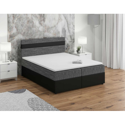 SISI boxspring ágy 140x200, szürke + fekete ökobőr